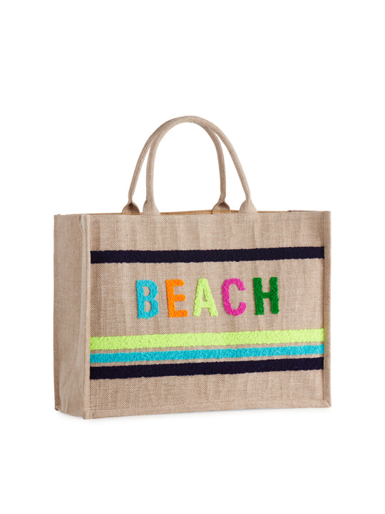 "Beach" Beach Bag - Natural