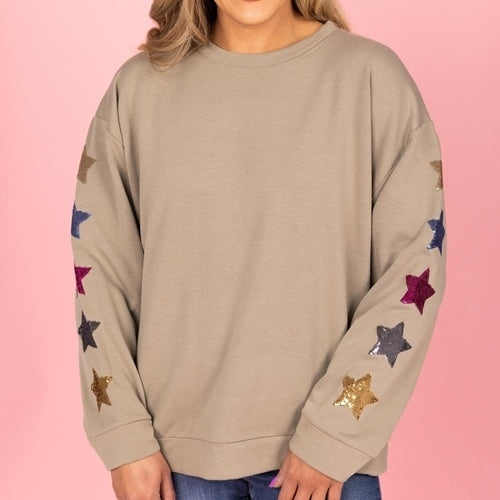 Jules Olive Sequin Stars Sweatshirt