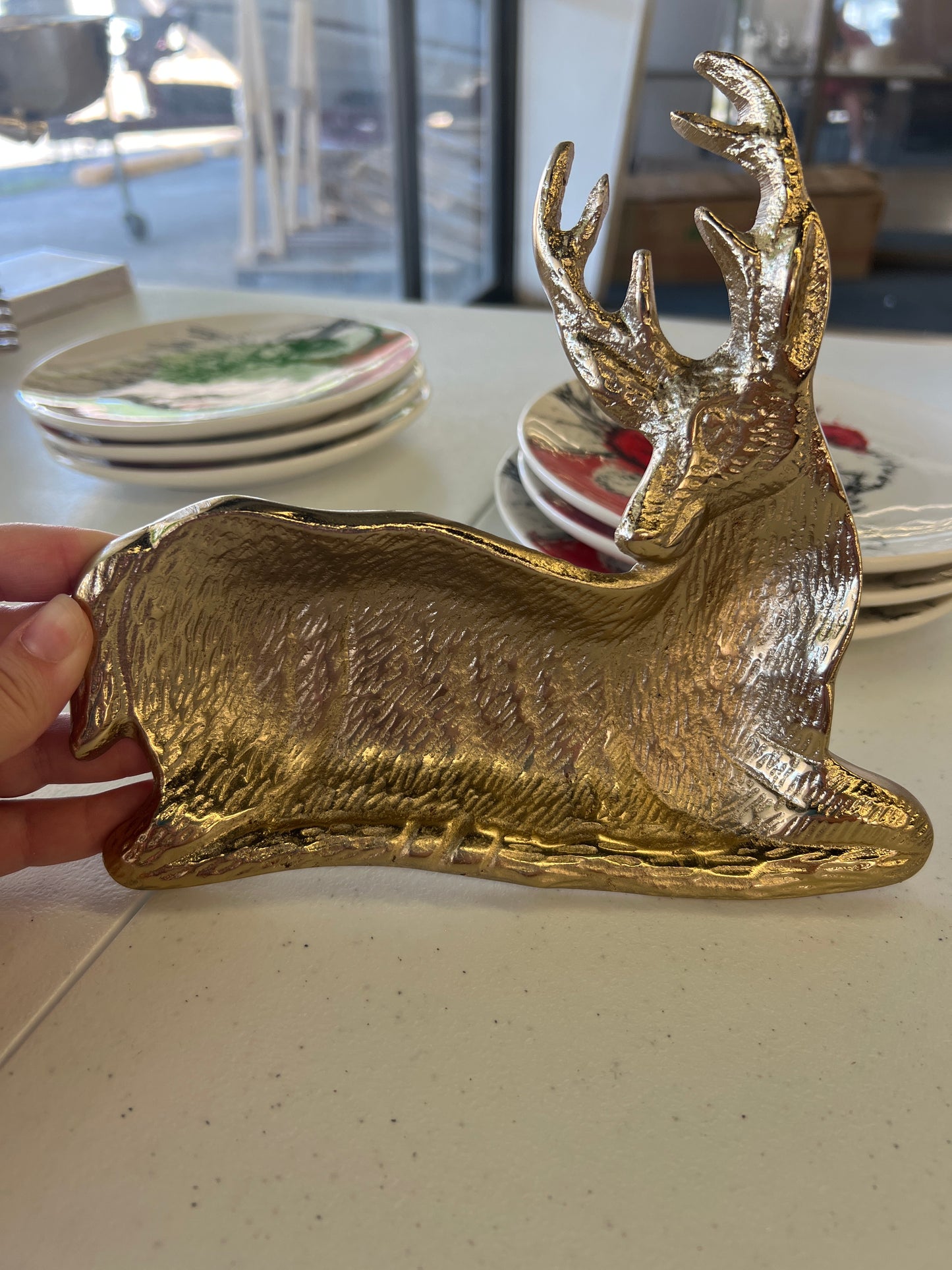 Cast Aluminum Deer Shaped Dish, Gold Finish