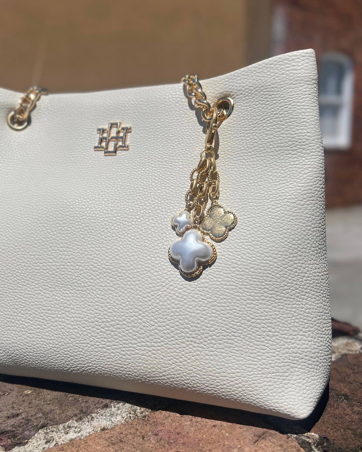 Jasmine Clover Bag Charm Worn Gold: Default