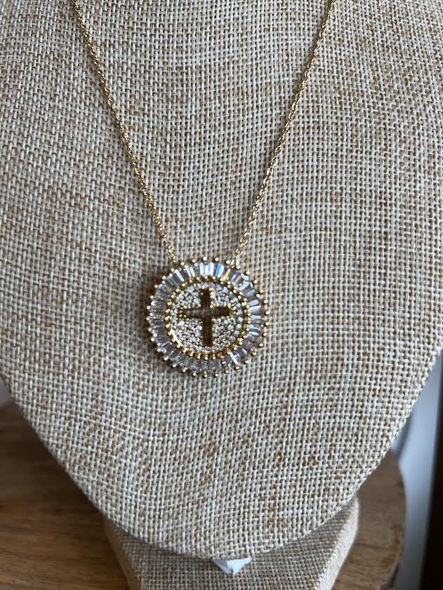 Round Cross Pendant Necklace
