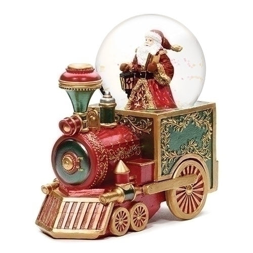 Musical Santa Red Train Glitter Dome