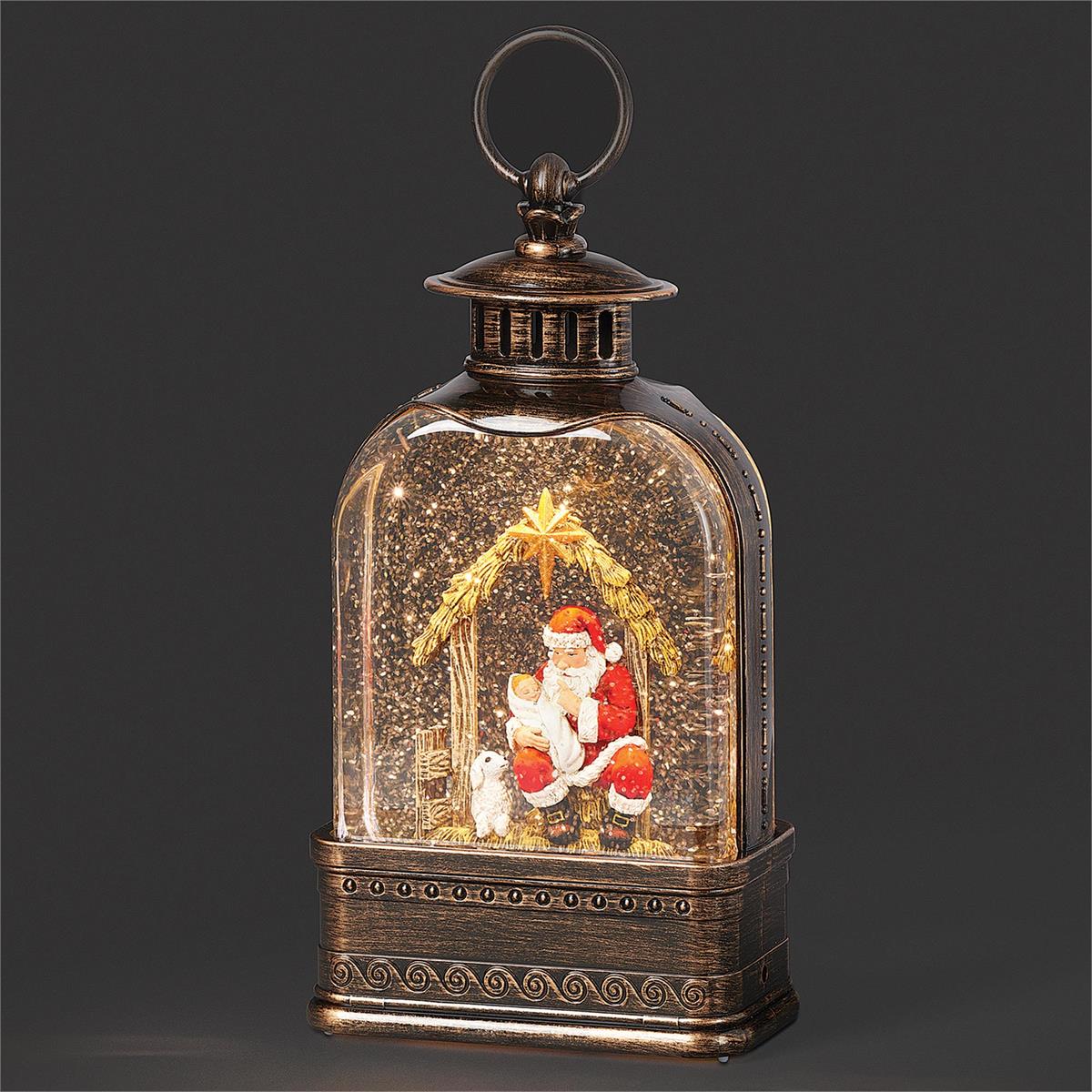 Lighted Swirl Santa Shushing Baby Lantern