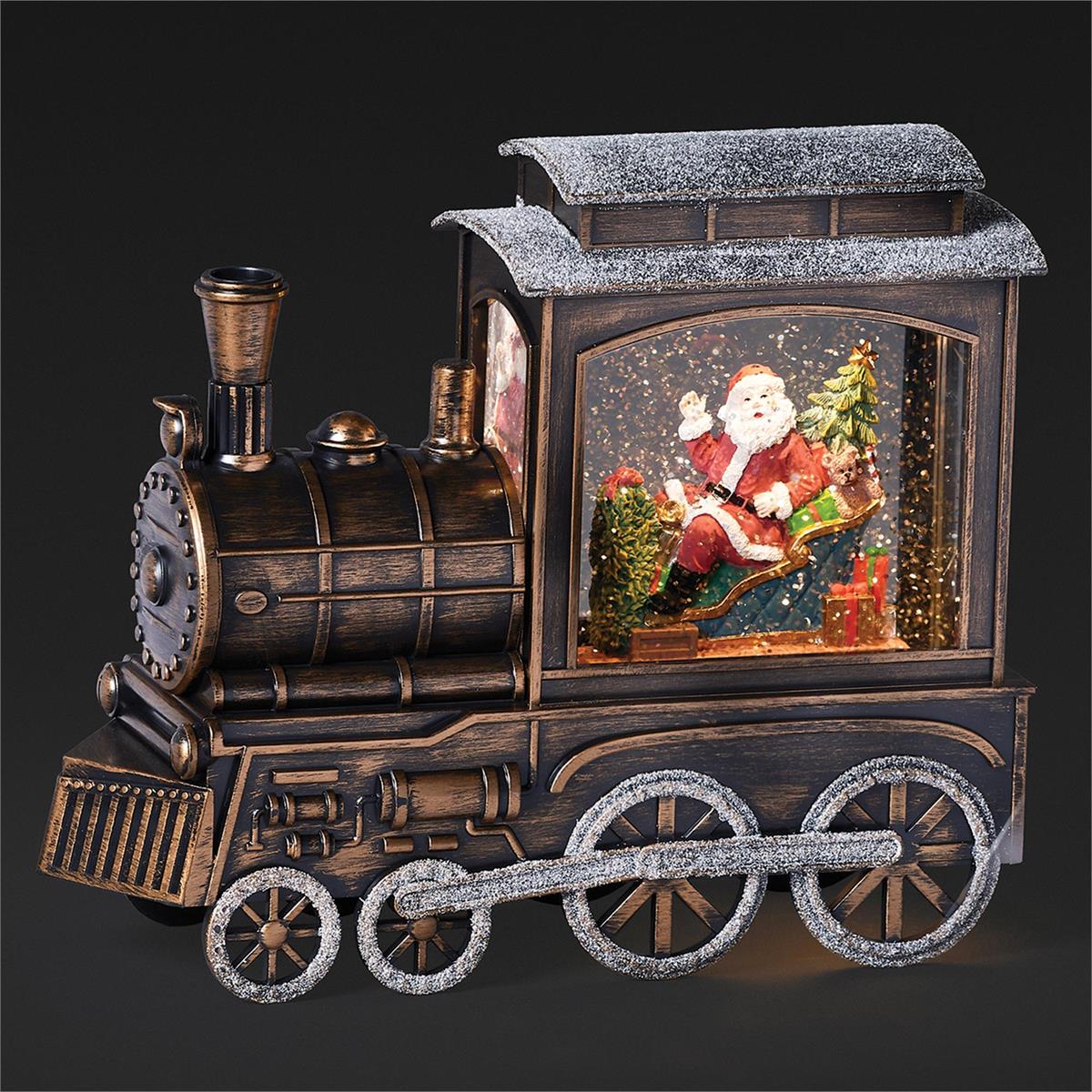 Lighted Swirl Train Engine w/Santa Waving