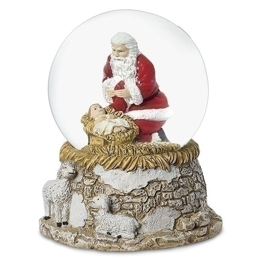 Kneeling Santa Dome w/Sheep on Base