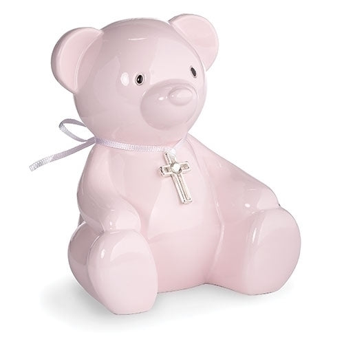 Pink Bear Bank w/Cross Charm