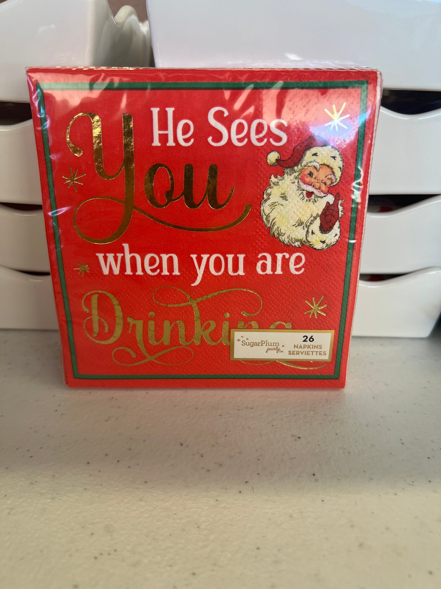 Christmas Cocktail Napkin - He Sees You When You're Drinking