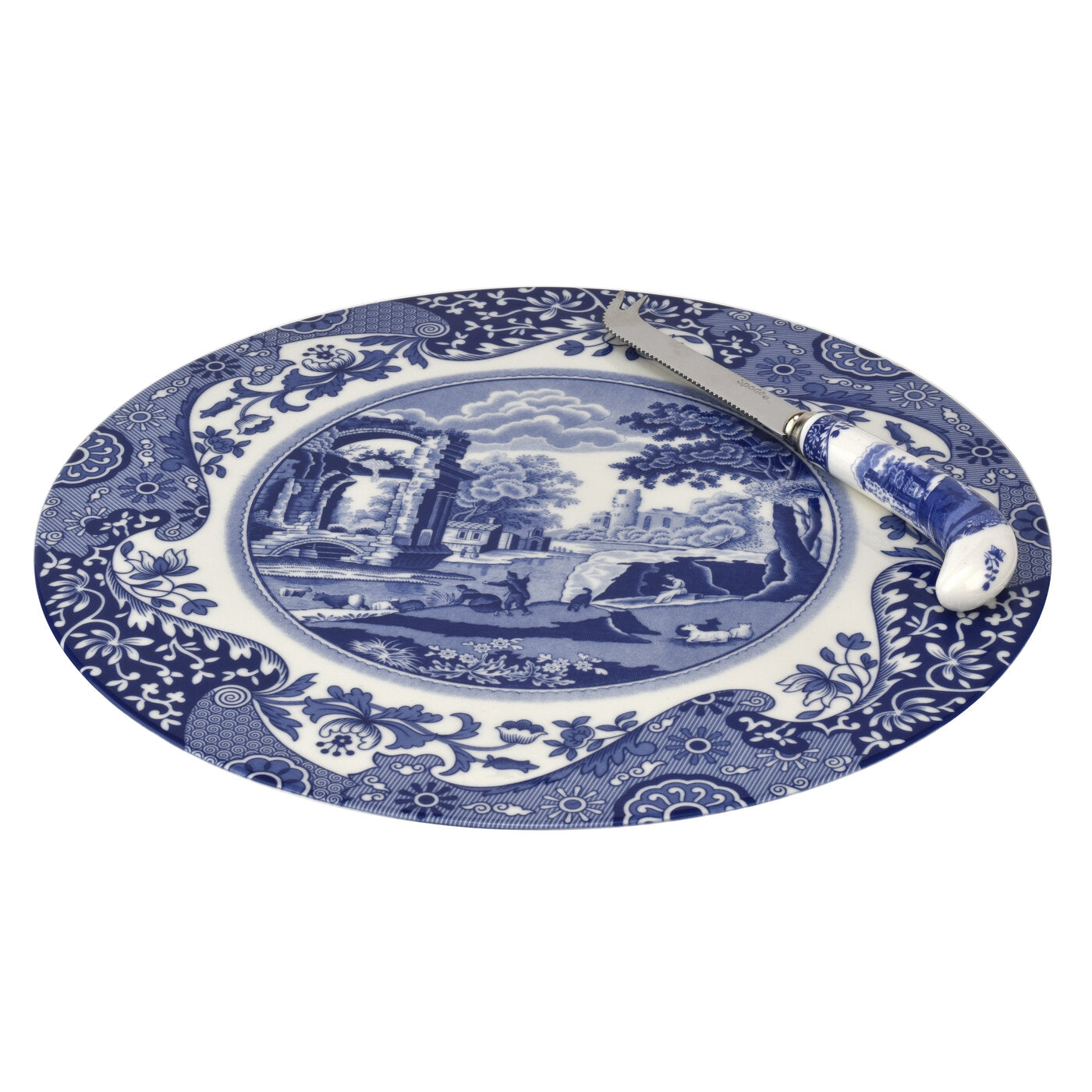 Blue Italian 2 Piece Cheese Plate w/Knife