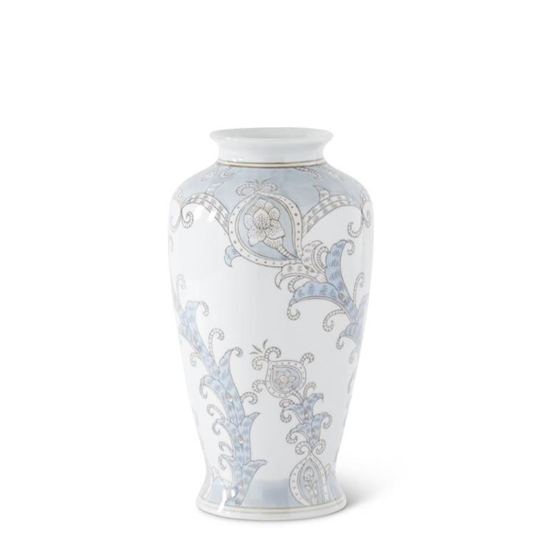 Light Blue & Gray Floral Ceramic Vase - 12"