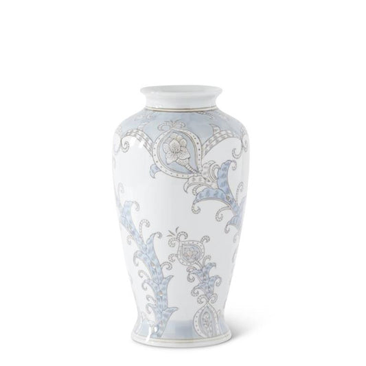 Light Blue & Gray Floral Ceramic Vase - 12"