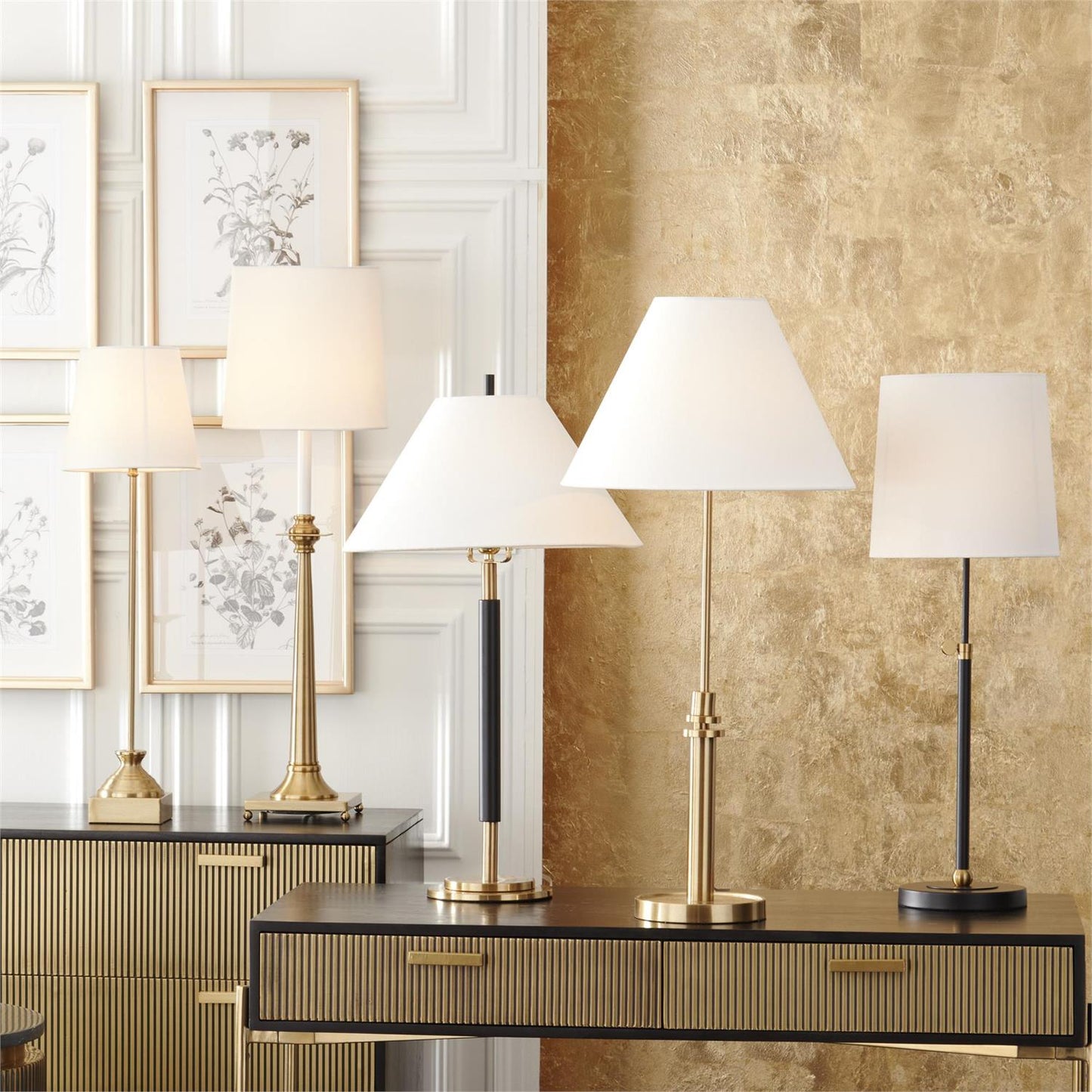 Antique Brass Metal Lamp w/White Shade