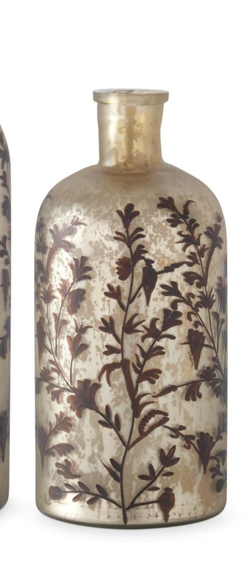 Brown Floral Champagne Mercury Glass