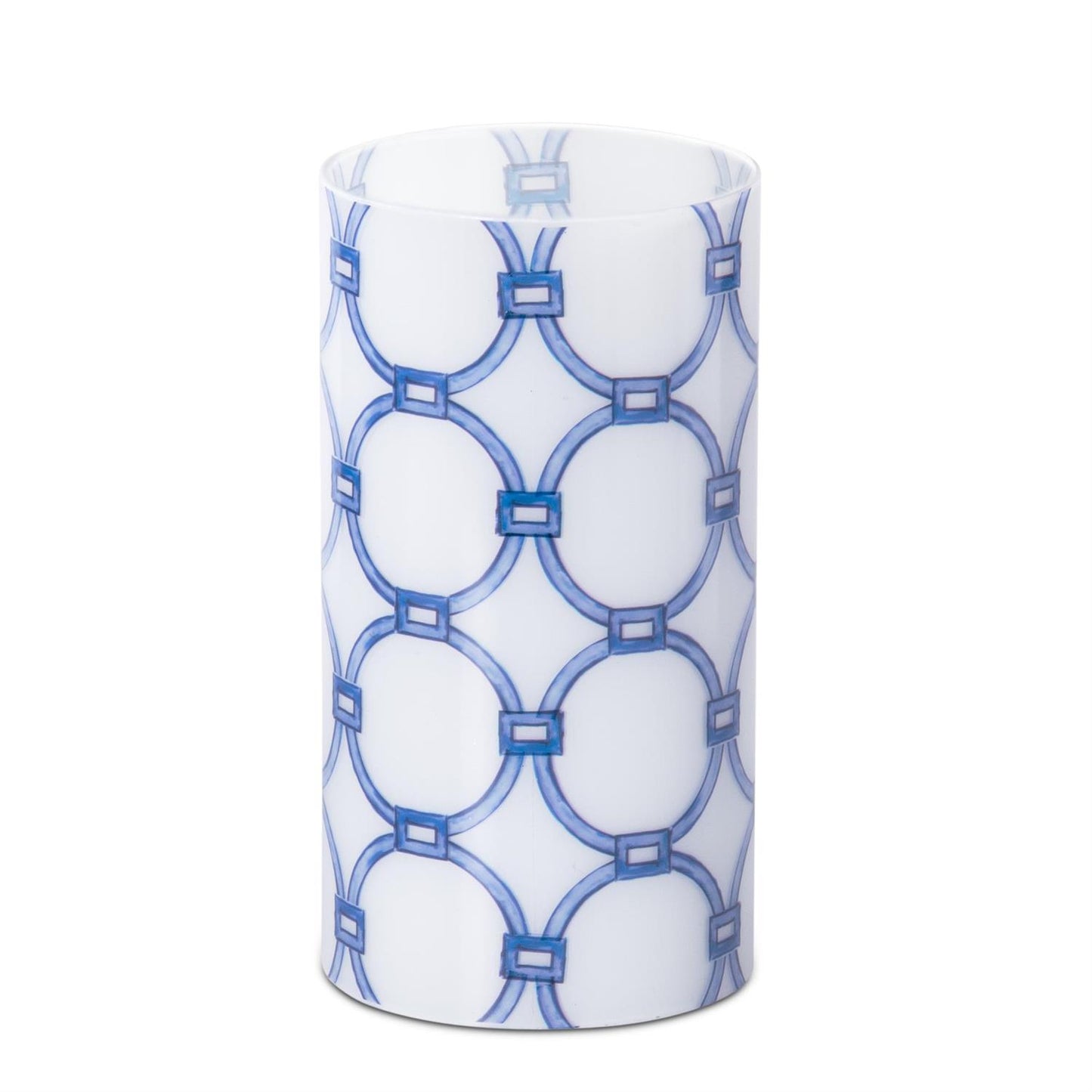 Blue & White Link Glass Cylinder Candle Slip Cover - 7.75"
