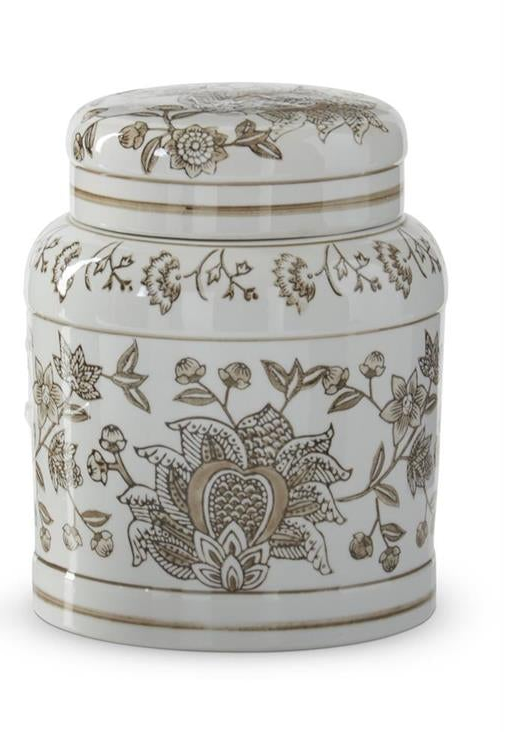 Taupe & White Porcelain Chinoiserie Lidded Jars (3 Sizes)