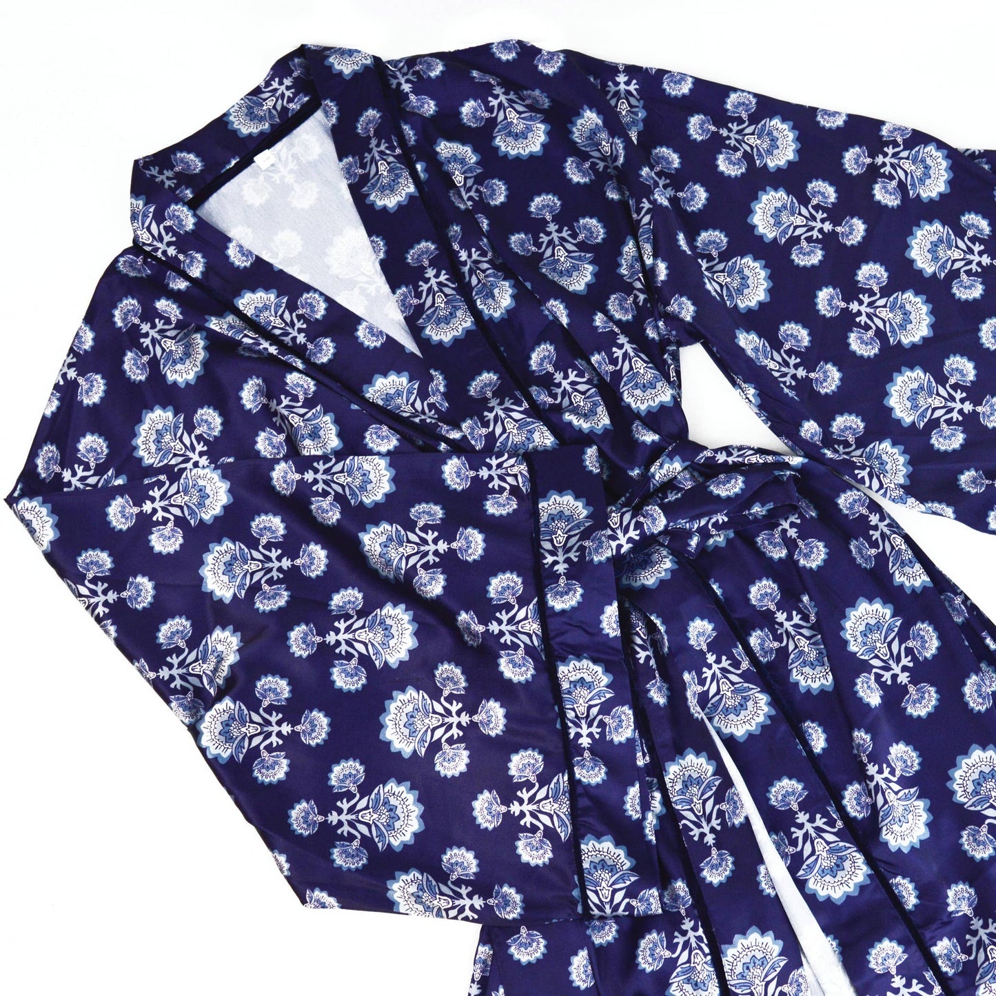 Navy Fan Satin Robe: Large/Extra Large