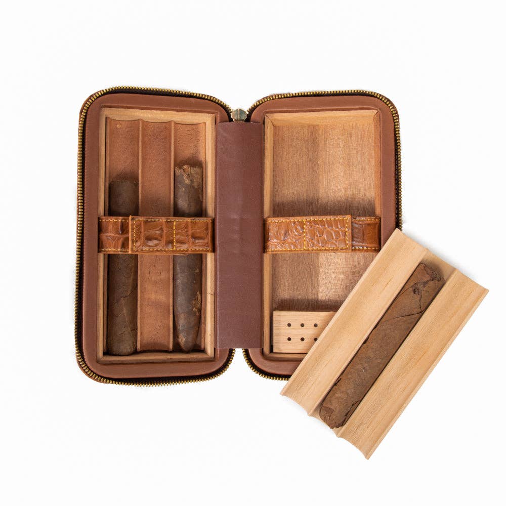Dean Croco Cigar Travel Humidor Case (Brown)