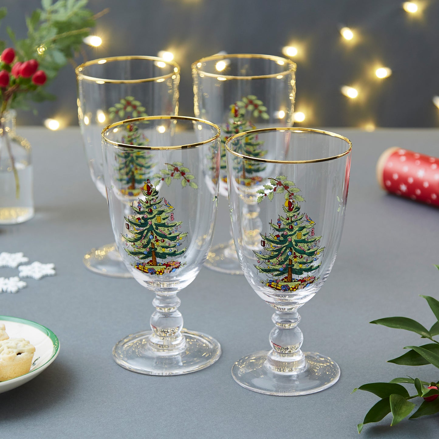 Christmas Tree Pedestal Goblets s/4