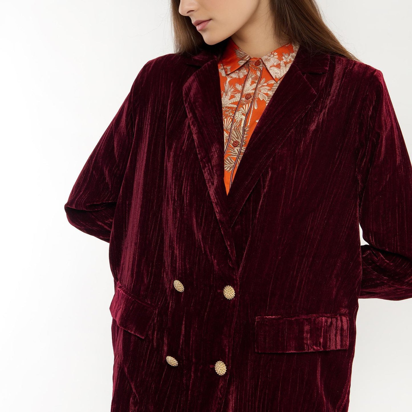 Kim Crushed Velvet Jacket Burgundy w/Mani Print Lining