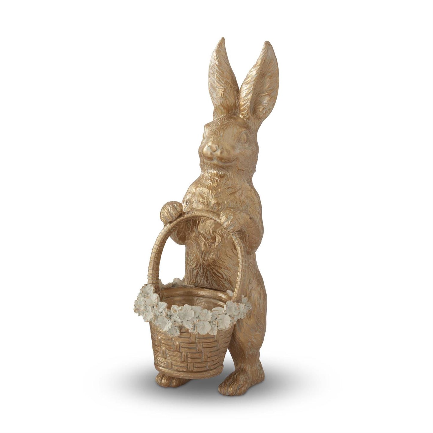 Gold Resin Easter Bunny w/Basket