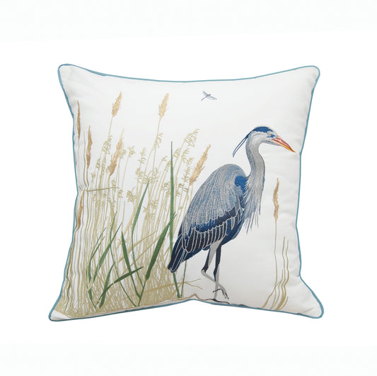 Blue Heron & Saltmarsh Right Indoor/Outdoor Pillow