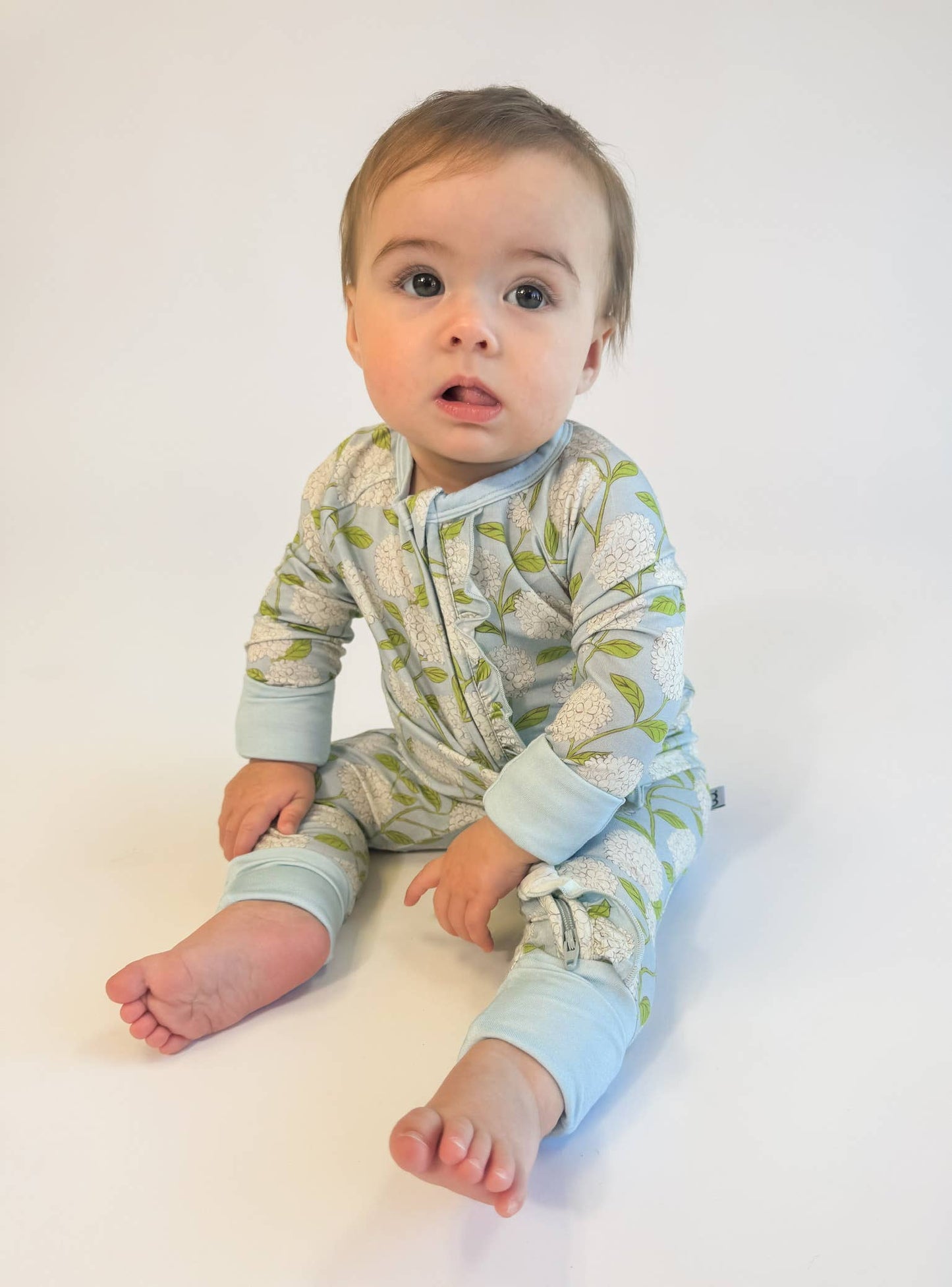 Hydrangeas - Zip Convertible Pajamas w/ Ruffles: 3-6 months