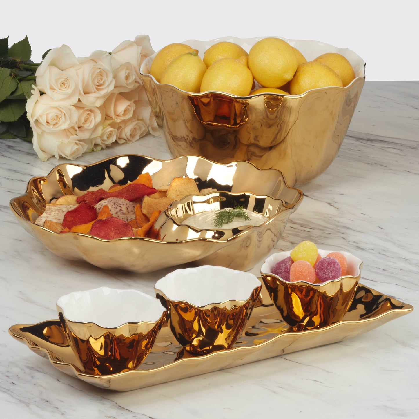 Gold Coast 4 pc. Tray w Bowls 14x6.25(bowls 4.25x4)