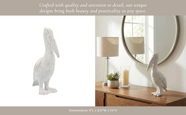 Decorative Figurine - White Ceramic Standing Pelican, 14 in.