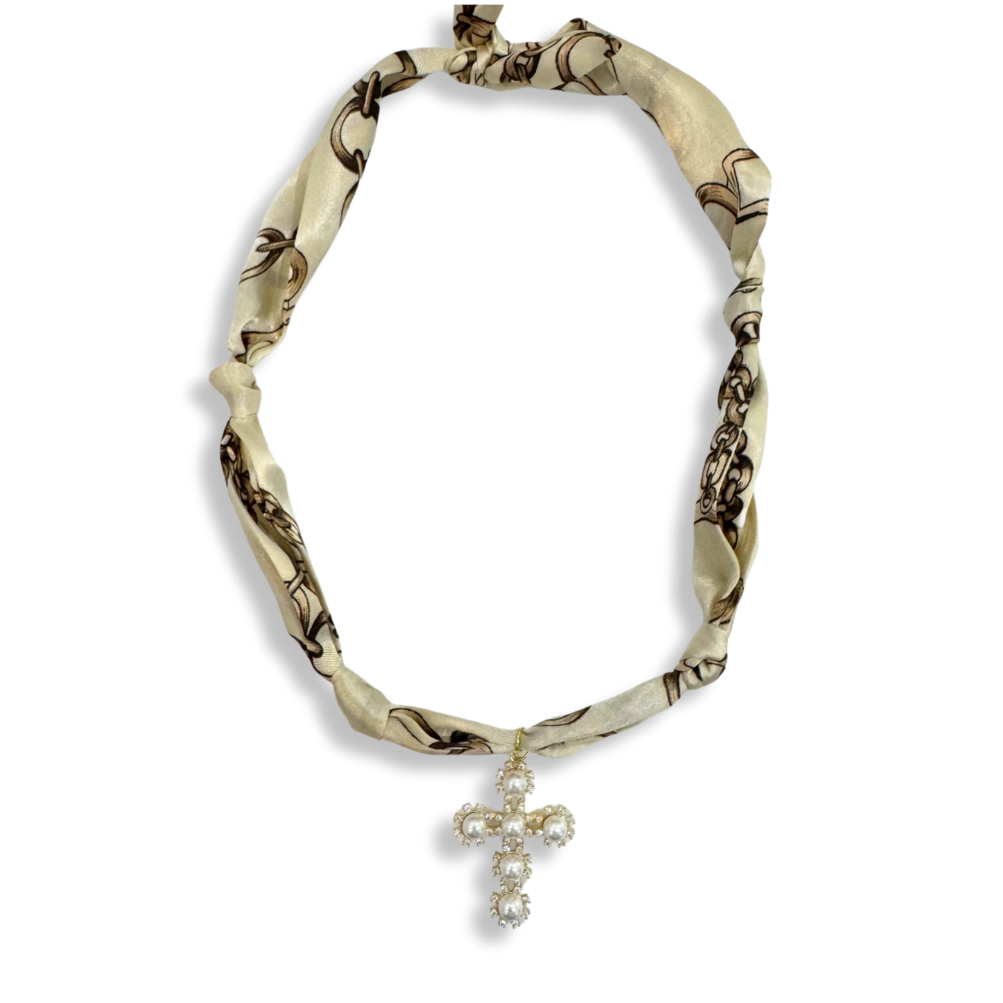 Scarf Bandana Charm Necklaces : Heart CZ - Purple Blue Abstract Scarf