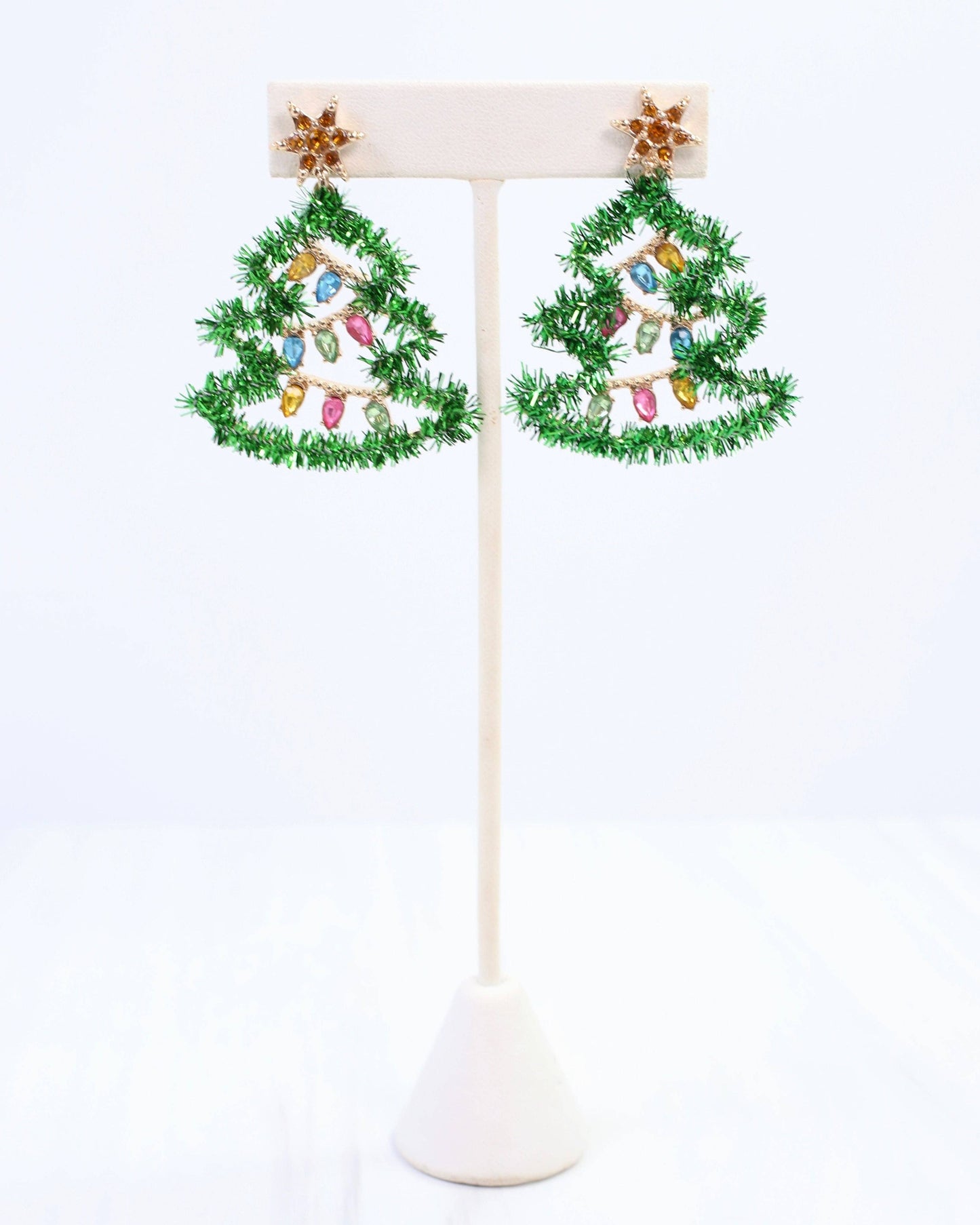 Tis the Season Tinsel Tree Earring Green: