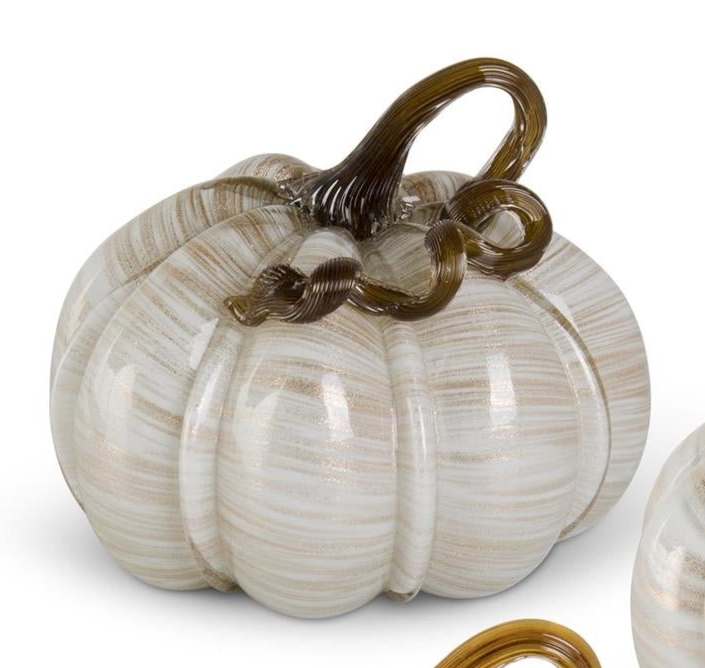 Cream and Gold Swirl Handblown Glass Pumpkins (3 Sizes)