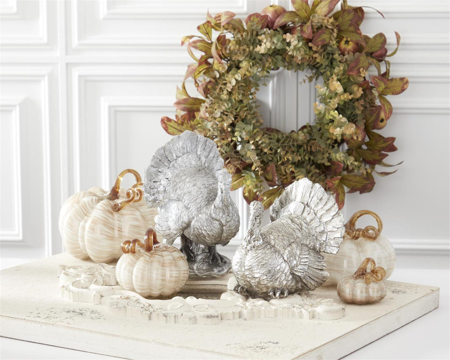 Cream and Gold Swirl Handblown Glass Pumpkins (3 Sizes)