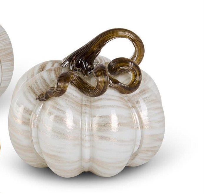 Cream and Gold Swirl Handblown Glass Pumpkins (3 Sizes)