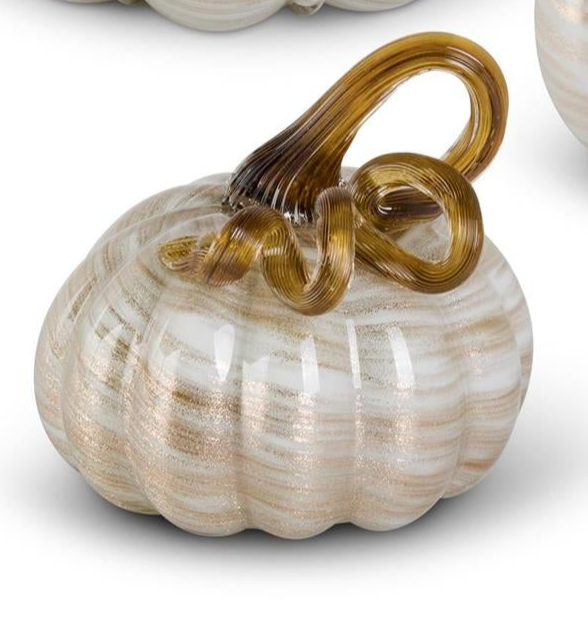 Cream and Gold Swirl Handblown Glass Pumpkins (3 Sizes)