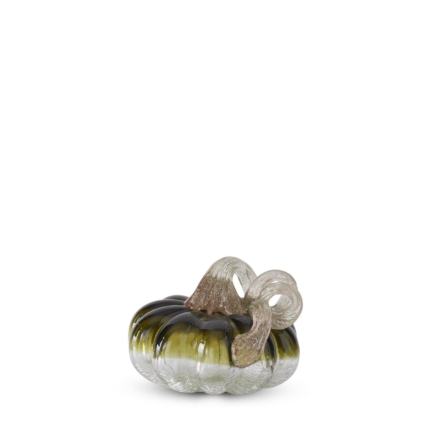 Green & Clear Crackled Handblown Glass Pumpkin - 3.25"