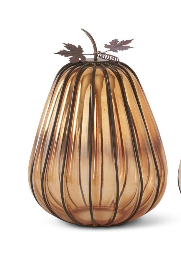 Orange Glass Pumpkin w/Dark Metal Stems (3 Sizes)
