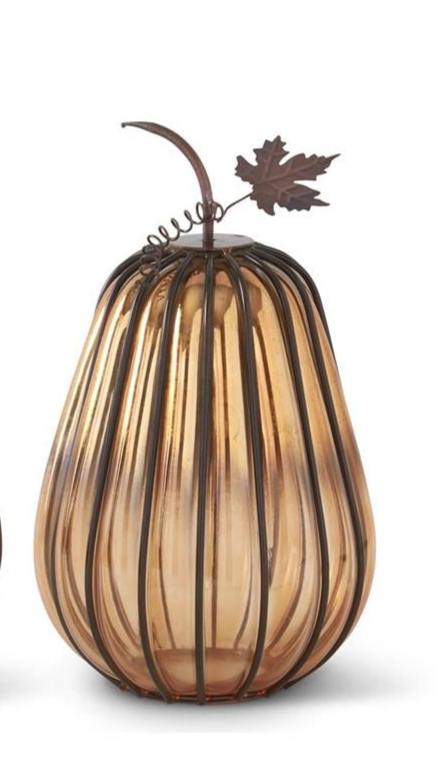 Orange Glass Pumpkin w/Dark Metal Stems (3 Sizes)