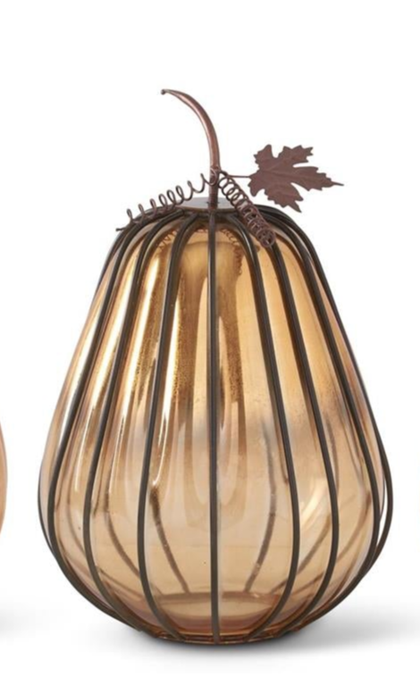 Orange Glass Pumpkin w/Dark Metal Stems (3 Sizes)