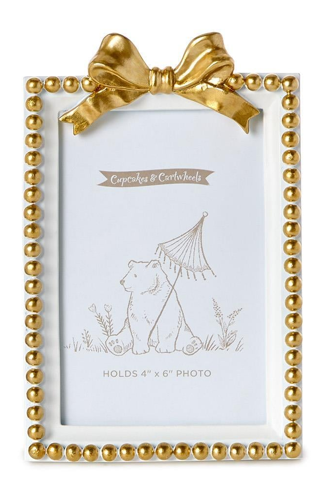 Gold Bow Photo Frame in White (2 Sizes)