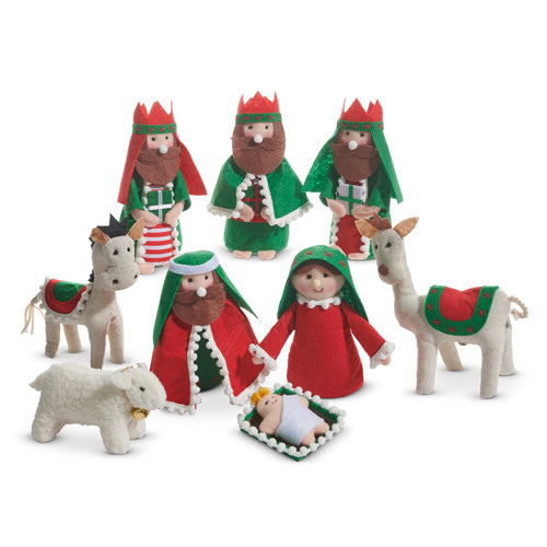 Red & Green Nativity (Set of 9)