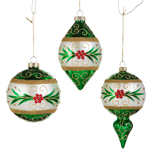 Green and White Embellished Ornament (3 Styles)