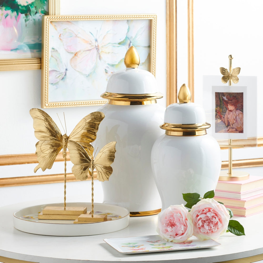 White and Gold Ginger Jar - 14.5"