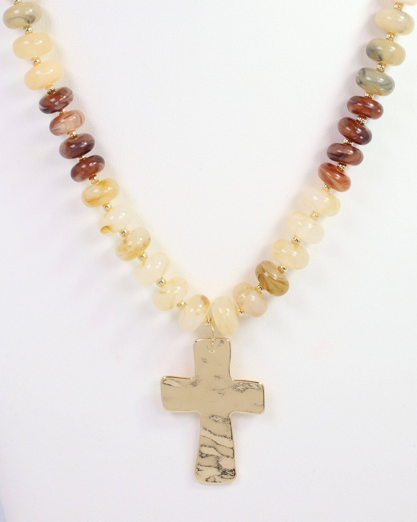 Berkeley Stone Beaded Cross Necklace Natural: Default
