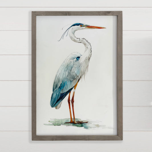 Blue Crane - Bird Canvas Wall Art - Wood Framed Wall Art: 24x36" Extra Large Canvas Art with Thick Wood Frame
