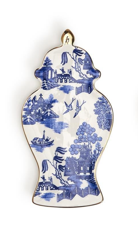 Blue and White Ginger Jar Trinket Tray w/Gold Accent (3 Styles)