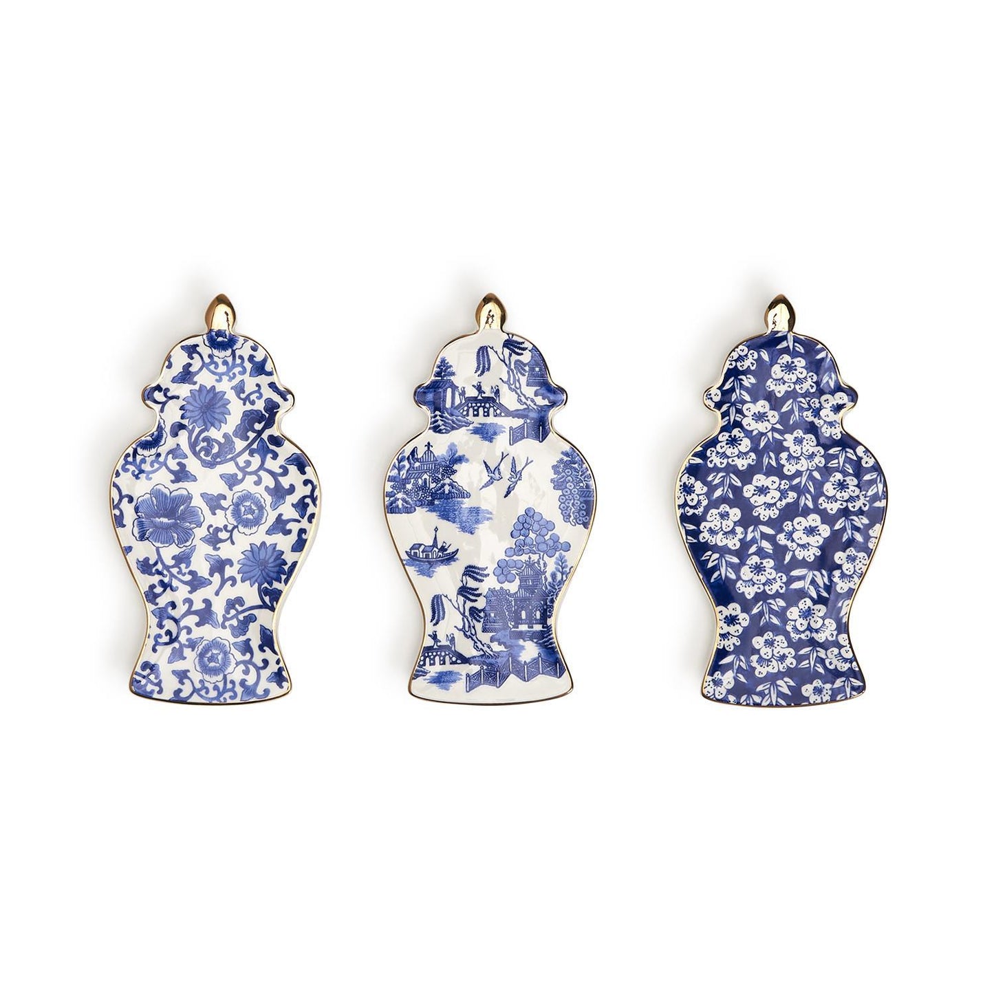 Blue and White Ginger Jar Trinket Tray w/Gold Accent (3 Styles)