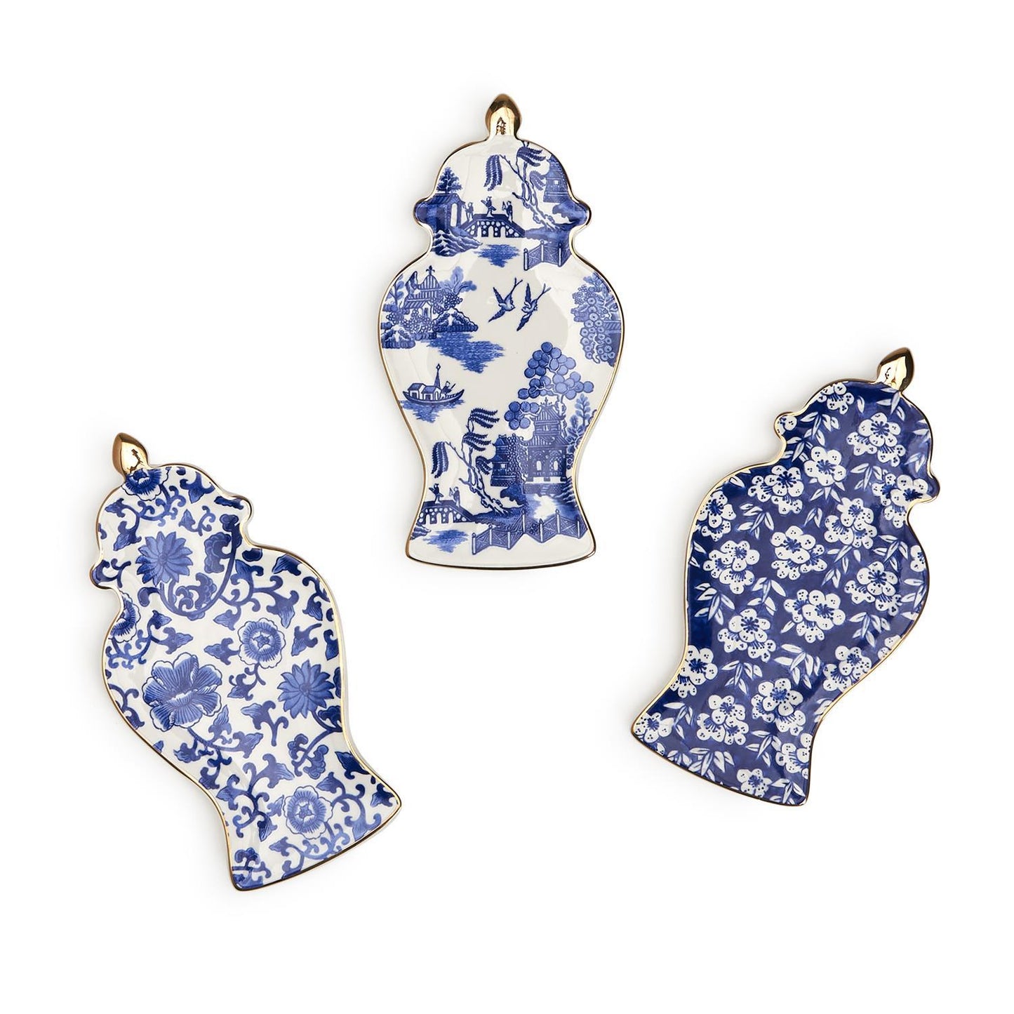 Blue and White Ginger Jar Trinket Tray w/Gold Accent (3 Styles)