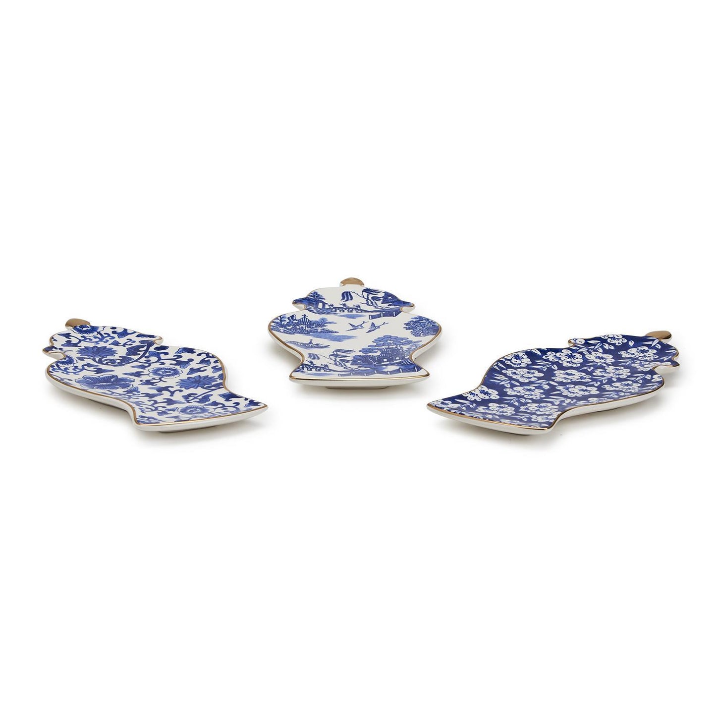 Blue and White Ginger Jar Trinket Tray w/Gold Accent (3 Styles)