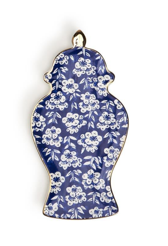 Blue and White Ginger Jar Trinket Tray w/Gold Accent (3 Styles)
