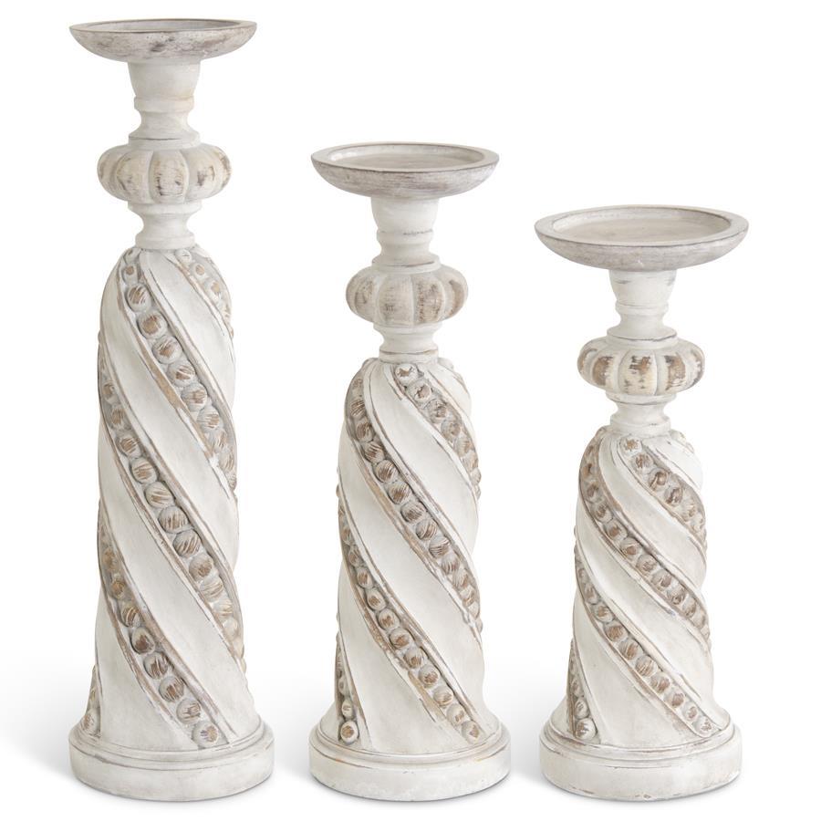 Whitewashed Resin Dot Embossed Candleholders s/3