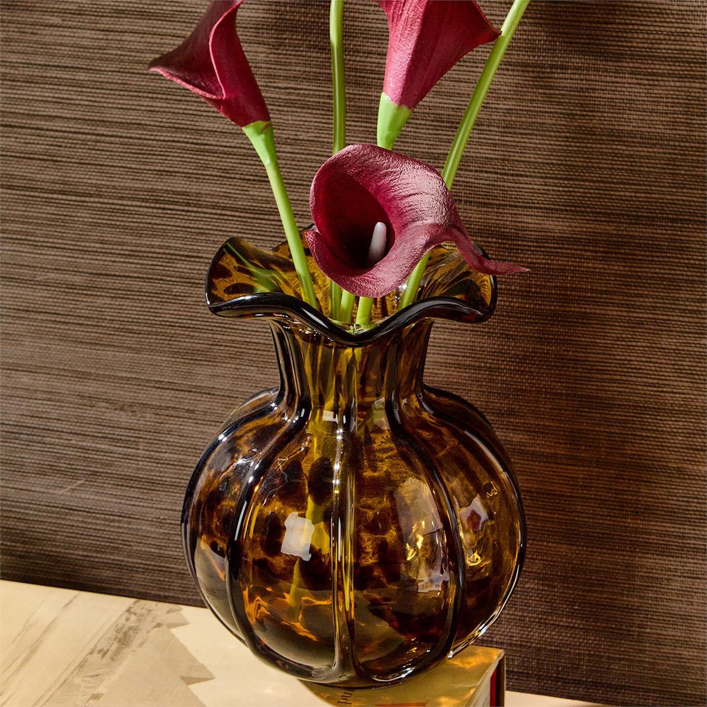 Ruffled Tortoise Print Vase (Color May Vary) Glass